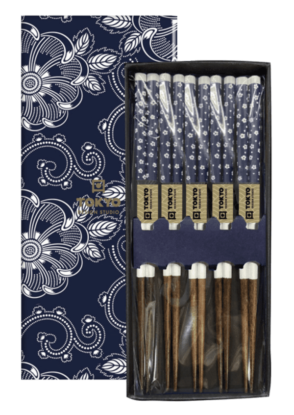 TOKYO DESIGN - SET DE 5 PAIRES DE BAGUETTES FLEURS BLEUES